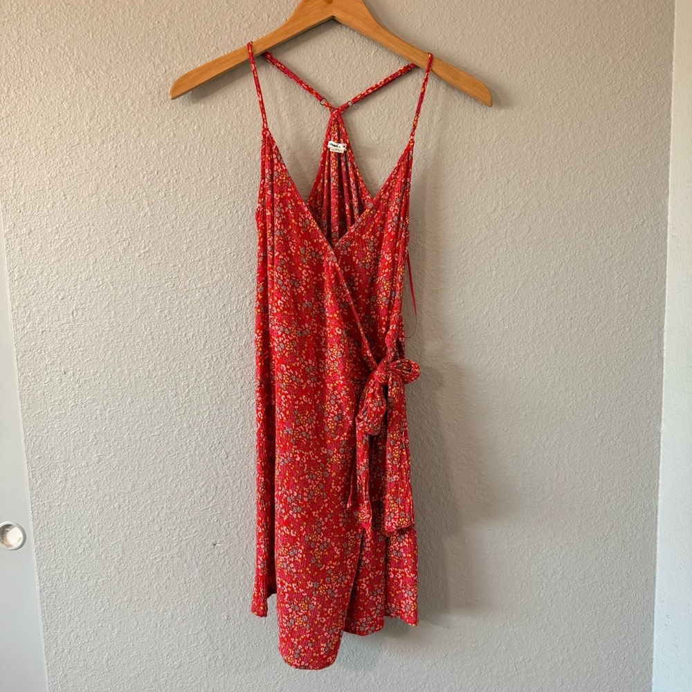 O’Neill Women's Red Floral Tie Wrap Mini Dress Bohemian Beachy Boho Size X-Small - Picture 4 of 11